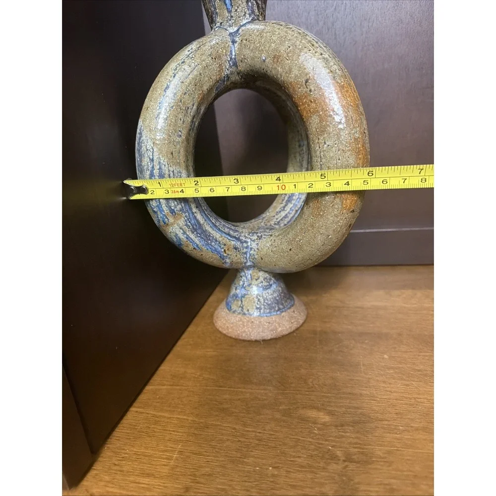 Studio Art Pottery Ring Loop Vase Pitcher Hand Thrown 10.25
